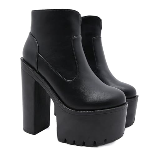 Damen Goth Plattform Stiefeletten Schnallen Chunky Block Keil Seite Reißverschluss Heels Runde Zehe Punk Motorrad Bequeme Kurze Gothic Booties High Heel Lace Up Studded Stacked von Ulalaza