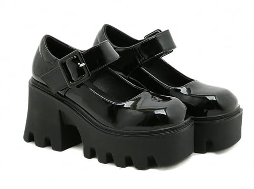 Damen Goth Plattform Stiefeletten Schnallen Chunky Block Keil Seite Reißverschluss Heels Runde Zehe Punk Motorrad Bequeme Kurze Gothic Booties High Heel Lace Up Studded Stacked von Ulalaza