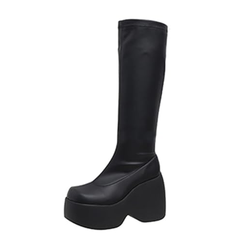 Damen-Gothic-Stiefeletten mit Plateau und Fledermausschnallen, klobige Absätze, runde Zehenpartie, Reißverschluss, Punk-Motorrad-Kampfstiefel, bequeme kurze Gothic-Stiefeletten von Ulalaza