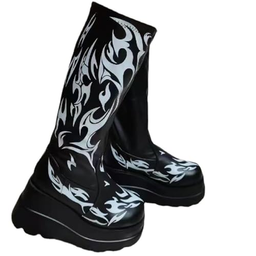 Damen-Gothic-Stiefeletten mit Plateau und Fledermausschnallen, klobige Absätze, runde Zehenpartie, Reißverschluss, Punk-Motorrad-Kampfstiefel, bequeme kurze Gothic-Stiefeletten von Ulalaza