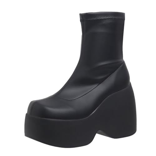 Damen-Gothic-Stiefeletten mit Plateau und Fledermausschnallen, klobige Absätze, runde Zehenpartie, Reißverschluss, Punk-Motorrad-Kampfstiefel, bequeme kurze Gothic-Stiefeletten von Ulalaza