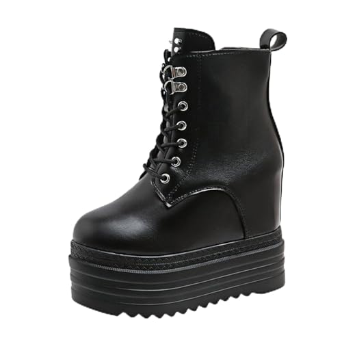 Damen-Gothic-Stiefeletten mit Plateau und Fledermausschnallen, klobige Absätze, runde Zehenpartie, Reißverschluss, Punk-Motorrad-Kampfstiefel, bequeme kurze Gothic-Stiefeletten von Ulalaza
