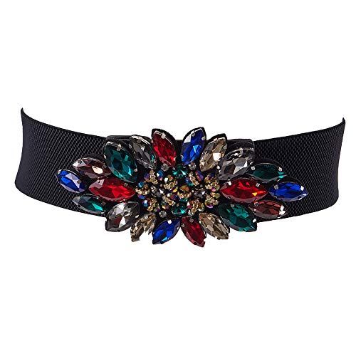 Damen-Gürtel mit Strasssteinen, elastisch, breit, schmale Taille, Gürtel für Kleider - - Einheitsgröße von Ulalaza