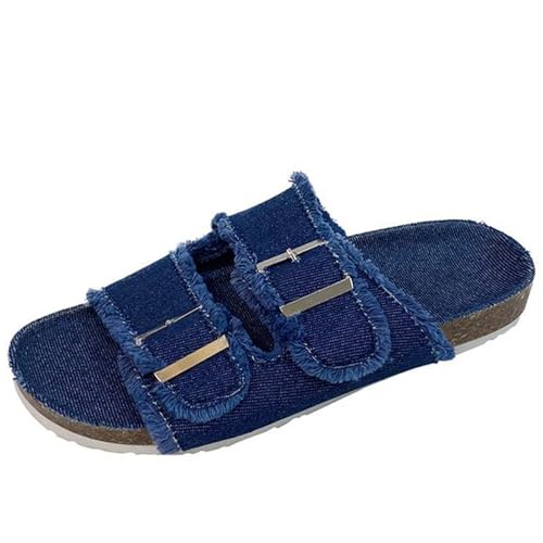 Damen-Jeans-Slipper, lässig, Jean-Stoff, flache Pantoletten, offene Zehen, Keil-Hausschuhe, Plateau-Clogs, rutschfeste Boho-Sandalen, geschlossene, spitze Zehen-Absätze, rückenfreie Slip-On-Loafer von Ulalaza