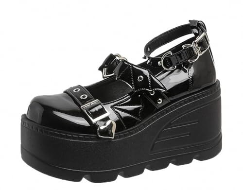 Damen Mary Jane Kleid Pumps Lolita Schuhe Niedliche Plattform Gothic Doppelter Knöchelriemen Runde Zehe Blockabsatz Einheitliche Pumps Schuhe Perfekt für Schule, Party, Geschäft, Arbeit von Ulalaza