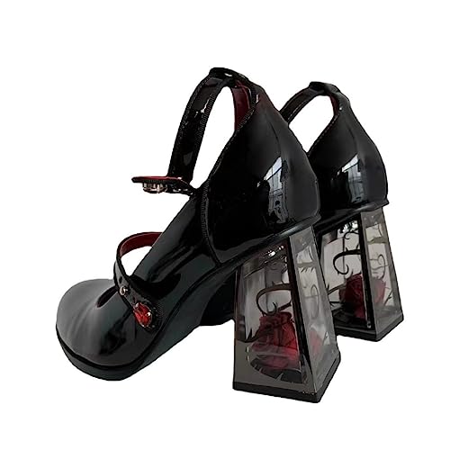 Damen Plateau-Mary-Jane-Schuhe, süße Zehen-Knöchel-Lolita-Gothic-Plateau-Kleid-Pumps-Schuhe, klobige Plateau-Schuhe, Lackleder-Kleiderschuhe (Kastanienbraun) von Ulalaza