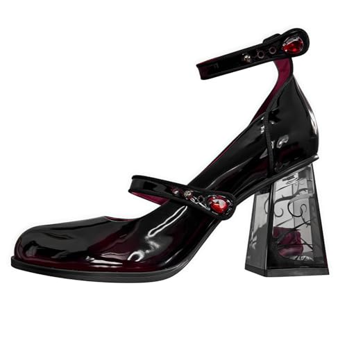Damen Mary-Jane Plateau-Schuhe - Süße Zehen-Knöchel-Lolita-Gothic-Kleid-Pumps, Klobige Lackleder-Kleiderschuhe (Kastanienbraun) von Ulalaza