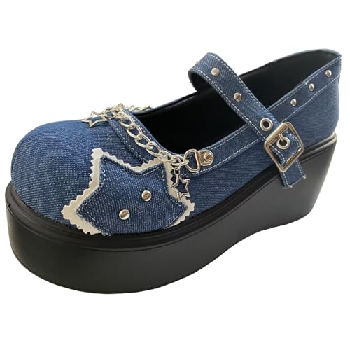 Damen Plattform Mary Janes Herz Katze Schnalle Nieten Knöchel Lolita Gothic Prinzessin Plattform Pumps Lackleder Dorn Vintage Traditionelle Stickerei Oberkleid Schuhe von Ulalaza