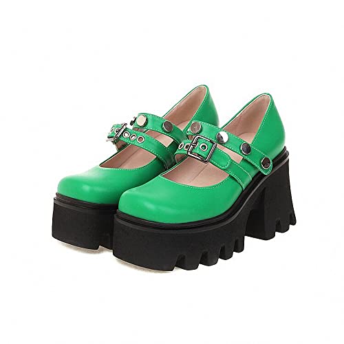 Damen Plattform Mary Janes Herz Katze Schnalle Nieten Knöchel Lolita Gothic Prinzessin Plattform Pumps Lackleder Dorn Vintage Traditionelle Stickerei Oberkleid Schuhe von Ulalaza