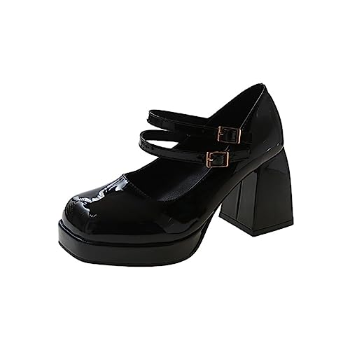 Damen Plattform Mary Janes Schuhe Sweet Toe Knöchel Lolita Gothic Plateau Kleid Pumps Schuhe Chunky Plateauschuhe Lackleder Kleid Schuhe von Ulalaza