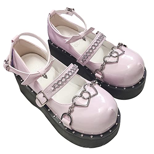 Damen Plattform Mary Janes Schuhe Sweet Toe Knöchel Lolita Gothic Plateau Kleid Pumps Schuhe Chunky Plateauschuhe Lackleder Kleid Schuhe 36 EU von Ulalaza