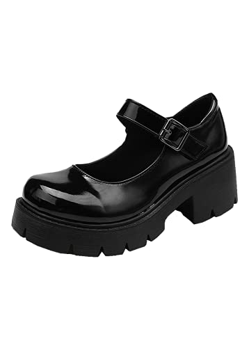 Damen Plattform Mary Janes Schuhe Sweet Toe Knöchel Lolita Gothic Plateau Kleid Pumps Schuhe Chunky Plateauschuhe Lackleder Kleid Schuhe von Ulalaza