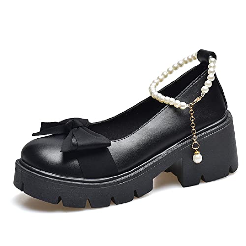 Damen Plattform Mary Janes Schuhe Sweet Toe Knöchel Lolita Gothic Plateau Kleid Pumps Schuhe Chunky Plateauschuhe Lackleder Kleid Schuhe von Ulalaza