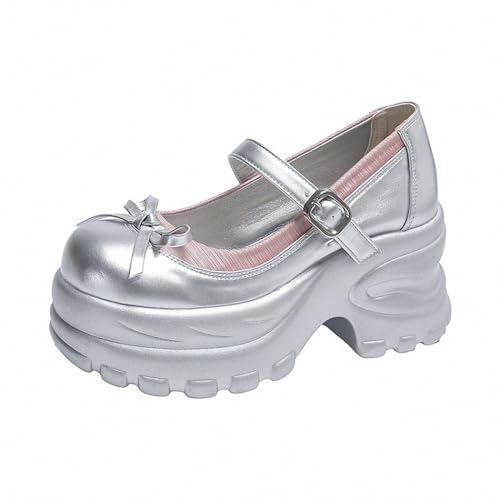 Damen Plattform Mary Janes Schuhe Sweet Toe Knöchel Lolita Gothic Plateau Kleid Pumps Schuhe Chunky Plateauschuhe Lackleder Kleid Schuhe von Ulalaza