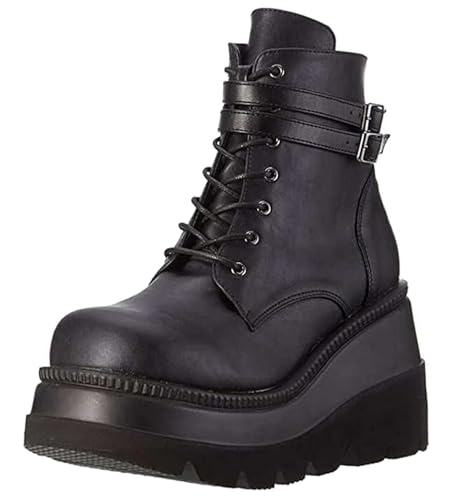 Damen Stiefel mit Dicker Sohle, Punk Kurze Stiefel, High Heels Motorrad Reitstiefel von Ulalaza