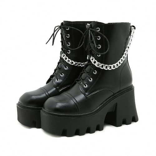 Frauen Goth Plattform Knöchelstiefel mit Fledermausflügelschnallen klobige Blockschuhe runden Zehen Reißverschluss Punk Motorrad -Kampfstiefel Comfy Short Gothic Booties Frauen Goth Plattform Knöchelstiefel mit Fledermausflügelschnallen klobige Blockschuhe runden Zehen Reißverschluss Punk Motorrad -Kampfstiefel Comfy Short Gothic Booties von Ulalaza