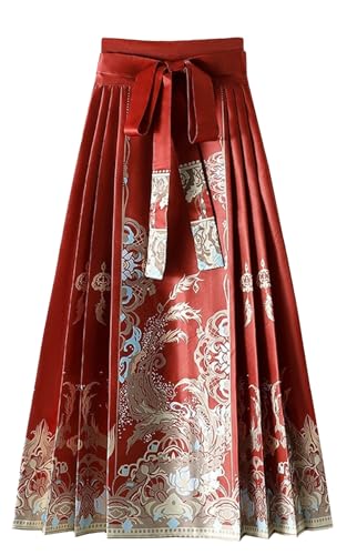 Frauen Pferd Gesicht Rock Seft Krawatte Print Elegante Vintage Lange Swing Maxi Plisseeröcke Chinesische von Ulalaza
