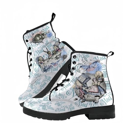 Frauen gedruckt Kurze Stiefel Herbst und Winter Lace-up-Kampfstiefel Stiefeletten Rose Schädel Cartoon-Muster Geschenke für Mädchen Frauen von Ulalaza