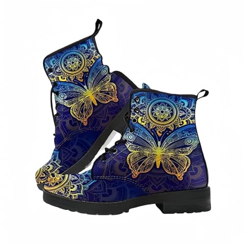 Frauen gedruckt Kurze Stiefel Herbst und Winter Lace-up-Kampfstiefel Stiefeletten Rose Schädel Cartoon-Muster Geschenke für Mädchen Frauen von Ulalaza