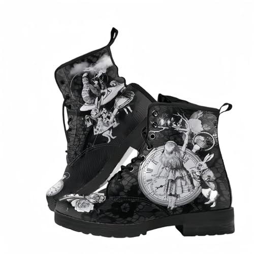 Frauen gedruckt Kurze Stiefel Herbst und Winter Lace-up-Kampfstiefel Stiefeletten Rose Schädel Cartoon-Muster Geschenke für Mädchen Frauen von Ulalaza