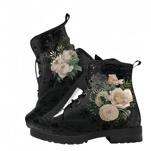 Frauen gedruckt Kurze Stiefel Herbst und Winter Lace-up-Kampfstiefel Stiefeletten Rose Schädel Cartoon-Muster Geschenke für Mädchen Frauen von Ulalaza