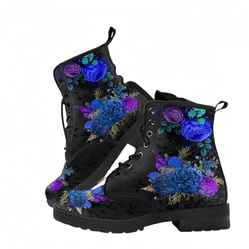 Frauen gedruckt Kurze Stiefel Herbst und Winter Lace-up-Kampfstiefel Stiefeletten Rose Schädel Cartoon-Muster Geschenke für Mädchen Frauen von Ulalaza