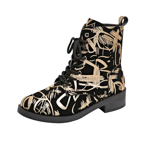 Frauen gedruckt Kurze Stiefel Herbst und Winter Lace-up-Kampfstiefel Stiefeletten Rose Schädel Cartoon-Muster Geschenke für Mädchen Frauen von Ulalaza