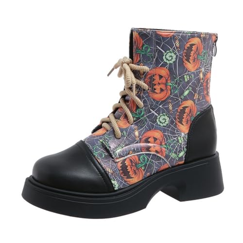 Frauen gedruckt Kurze Stiefel Herbst und Winter Lace-up-Kampfstiefel Stiefeletten Rose Schädel Cartoon-Muster Geschenke für Mädchen Frauen von Ulalaza