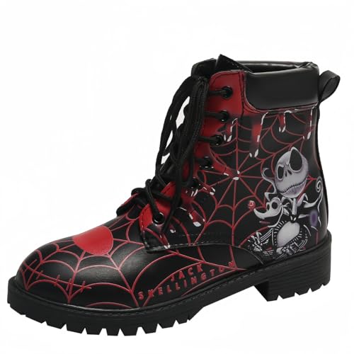 Frauen gedruckt Kurze Stiefel Herbst und Winter Lace-up-Kampfstiefel Stiefeletten Rose Schädel Cartoon-Muster Geschenke für Mädchen Frauen von Ulalaza