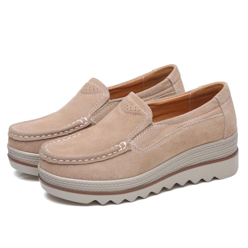 Frauen künstlicher Leder lässig Casual Comitor Frequent Soft Loafer Retro Ladies Komfort Slip-on Mode Bootsschuhe Klassischer Flachblock für Laufstraße Hochzeitsfeier Nachtclub von Ulalaza