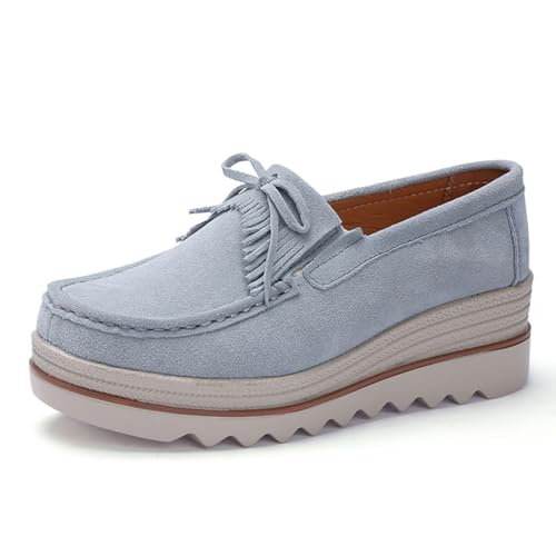 Frauen künstlicher Leder lässig Casual Comitor Frequent Soft Loafer Retro Ladies Komfort Slip-on Mode Bootsschuhe Klassischer Flachblock für Laufstraße Hochzeitsfeier Nachtclub von Ulalaza