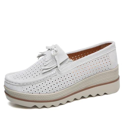 Frauen künstlicher Leder lässig Casual Comitor Frequent Soft Loafer Retro Ladies Komfort Slip-on Mode Bootsschuhe Klassischer Flachblock für Laufstraße Hochzeitsfeier Nachtclub von Ulalaza