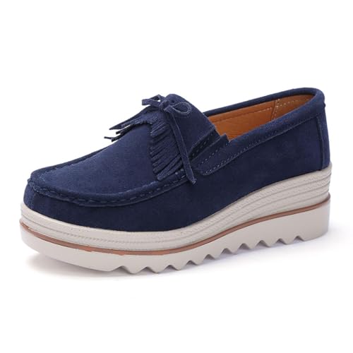 Frauen künstlicher Leder lässig Casual Comitor Frequent Soft Loafer Retro Ladies Komfort Slip-on Mode Bootsschuhe Klassischer Flachblock für Laufstraße Hochzeitsfeier Nachtclub von Ulalaza