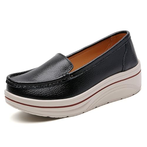 Frauen künstlicher Leder lässig Casual Comitor Frequent Soft Loafer Retro Ladies Komfort Slip-on Mode Bootsschuhe Klassischer Flachblock für Laufstraße Hochzeitsfeier Nachtclub von Ulalaza