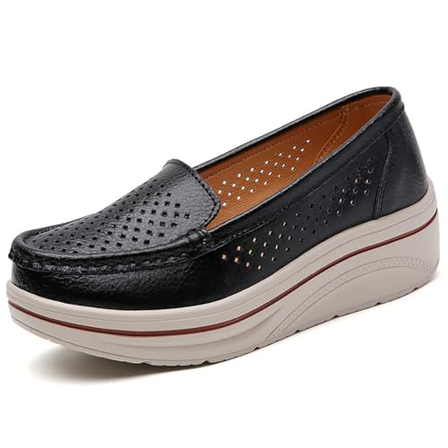 Frauen künstlicher Leder lässig Casual Comitor Frequent Soft Loafer Retro Ladies Komfort Slip-on Mode Bootsschuhe Klassischer Flachblock für Laufstraße Hochzeitsfeier Nachtclub von Ulalaza