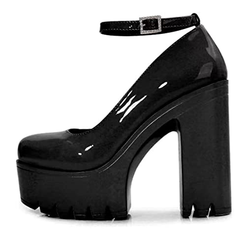 Goth-Plattform-Kristall-Knöchelriemen, runde Zehen, Hakenblock, klobiger Block, High Heels, modische Abendschuhe, Mary Jane-Schuhe, Wickelzehe, sexy Partykleid, Schuhe für Frauen, bequem, stilvoll von Ulalaza