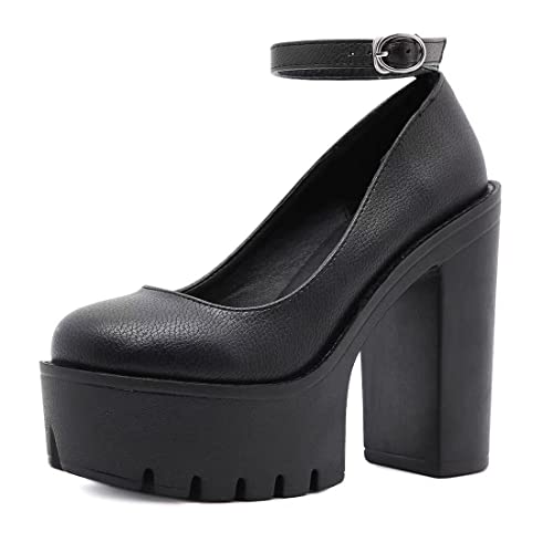 Goth-Plattform-Kristall-Knöchelriemen, runde Zehen, Hakenblock, klobiger Block, High Heels, modische Abendschuhe, Mary Jane-Schuhe, Wickelzehe, sexy Partykleid, Schuhe für Frauen, bequem, stilvoll von Ulalaza