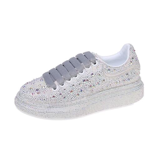 Modische Strass Süße Plattform Bling Schuhe für Frauen Dicke Sohlen PU Casual Sport mit Jeans Röcke Bequeme Atmungsaktive Hochzeit im Freien von Ulalaza