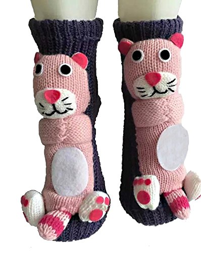 PreSox Anti-Rutsch-Strickpullover Warm Haushalt Socken für Frauen (purple cat) von Ulalaza