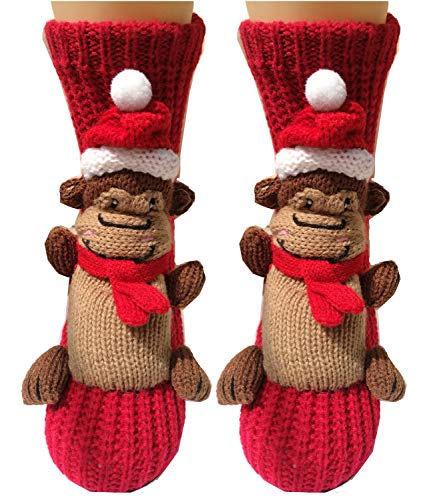 PreSox Anti-Rutsch-Strickpullover Warm Haushalt Socken für Frauen (red scarf monkey) von Ulalaza