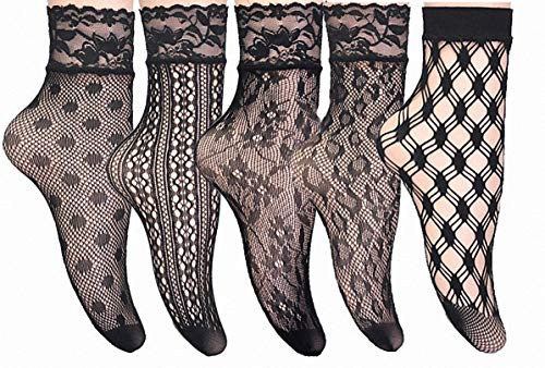 PreSox Frauen schiere transparente Spitze Stickerei Panel Crystal Bling-Bling Socken 5 Pack von Ulalaza