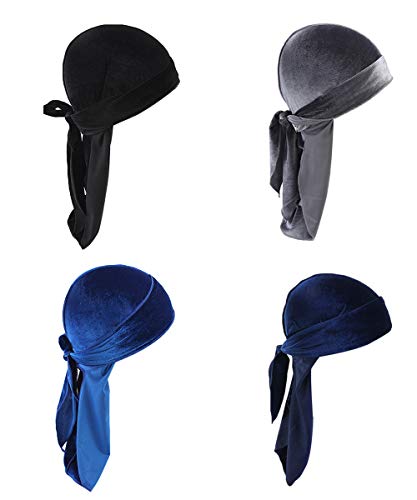 Star Satin Head Wrap Durag Long Tail Beanies Cap Stretchable Velvet Durag Straps Headwraps for Men Women von Ulalaza