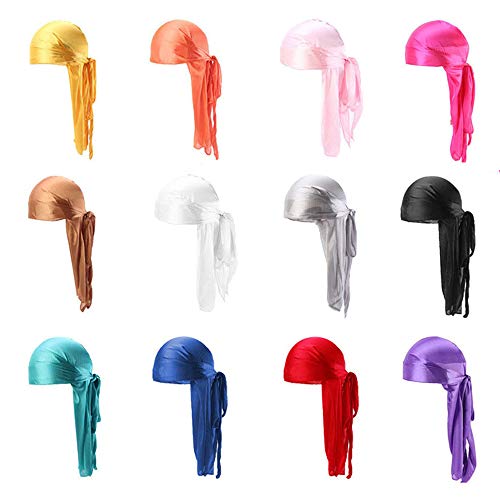 Star Satin Head Wrap Durag Long Tail Beanies Cap Stretchable Velvet Durag Straps Headwraps for Men Women von Ulalaza