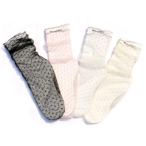 Ulalaza 4 Paar glitzernde Spitzensocken, Sterne, Söckchen, transparente, durchsichtige Kleidersocken für Damen und Mädchen von Ulalaza