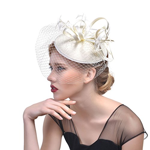 Ulalaza Damen Fascinators Hut Haarspange Feder Hochzeit Braut Cocktailhut Derby Kirche Bankett für Mädchen von Ulalaza