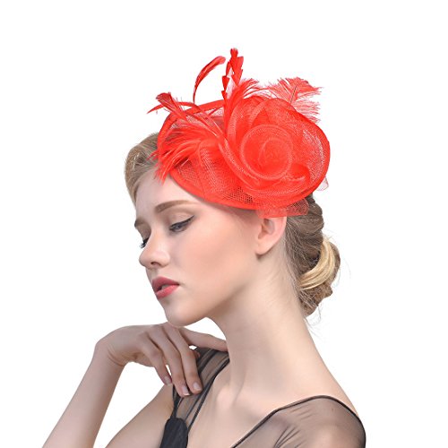 Ulalaza Damen Fascinators Hut Haarspange Feder Hochzeit Braut Cocktailhut Derby Kirche Bankett für Mädchen von Ulalaza