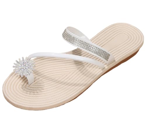 Ulalaza Damen-Hausschuhe, flach, offener Zehenbereich, Plateau-Keilsandalen, Tanga-Sandalen, rutschfeste Sommerschuhe, Zehensteg, Strandsandalen, lässige Sanda-Walking-Flip-Flops von Ulalaza