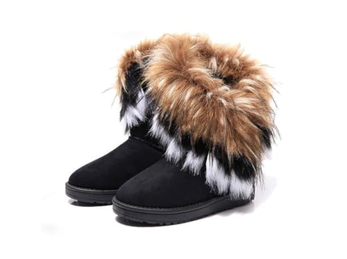 Ulalaza Damen PU-Leder, bequem, wasserdicht, Kampf-Stiefeletten, warmes Fell, Schnee, zum Hineinschlüpfen, klassisches Fellfutter in der Mitte der Wade, modische Winterstiefel in mehreren Farben von Ulalaza