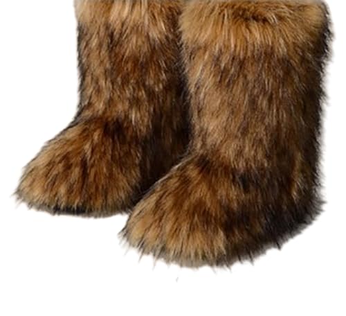 Ulalaza Damen Stiefel Fluffy Fuzzy Furry Schneestiefel Winter Mid Calf Schneestiefel Wildleder Warmes Fell gefüttert Booties Flache Casual Mode von Ulalaza