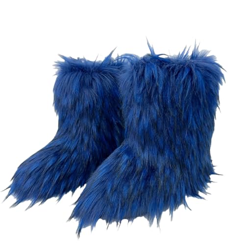 Ulalaza Damen Stiefel Fluffy Fuzzy Furry Schneestiefel Winter Mid Calf Schneestiefel Wildleder Warmes Fell gefüttert Booties Flache Casual Mode von Ulalaza